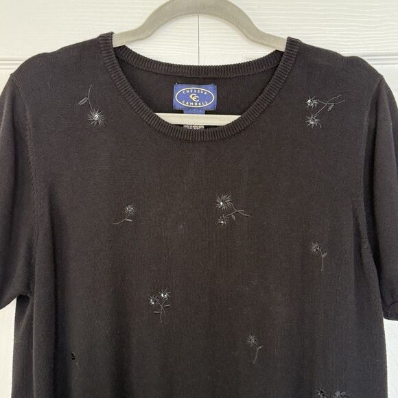 Chelsea Cambell Black Embellished Short Sleeve Pullover Sweater Women’s Size XL - Picture 2 of 7